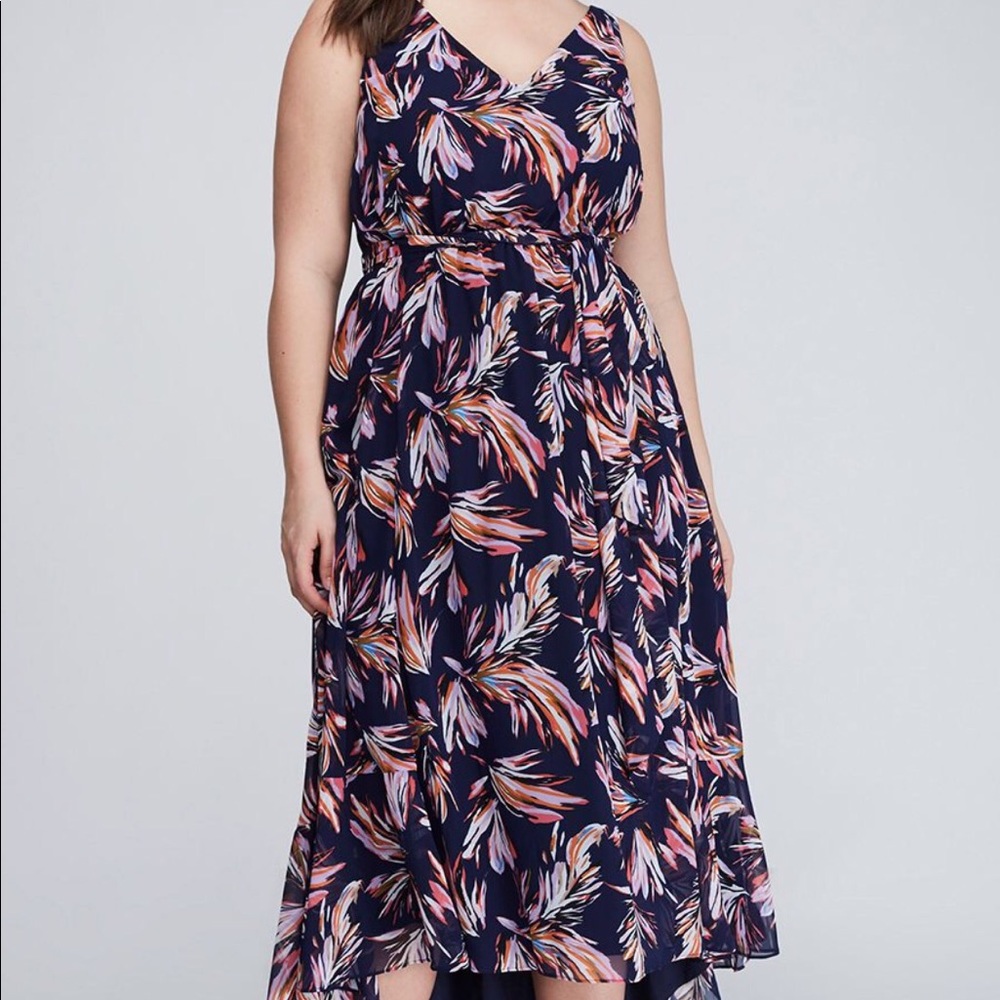 Lane Bryant- printed ruffled hem midi dress